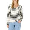 imageAmazon Essentials Womens 100 Cotton RegularFit LongSleeve VNeck TShirtEggshell White Black Mariner Stripe