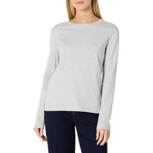 imageAmazon Essentials Womens 100 Cotton RegularFit LongSleeve Crewneck TShirtLight Grey Heather