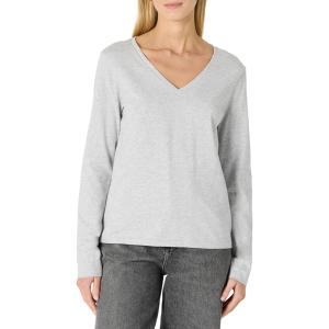 imageAmazon Essentials Womens 100 Cotton RegularFit LongSleeve VNeck TShirtLight Grey Heather