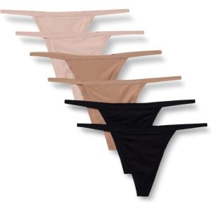 imageAmazon Essentials Womens Microfiber GString Thong Pack of 6BlackWashed BronzeSoft Petal