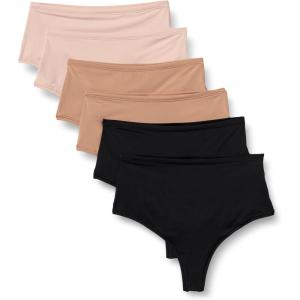 imageAmazon Essentials Womens Microfiber High Waisted Thong Pack of 6BlackWashed BronzeSoft Petal