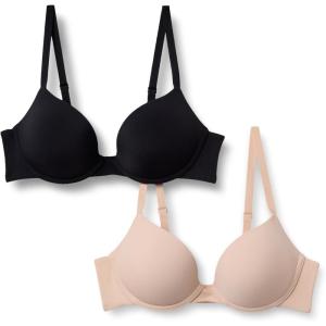 imageAmazon Essentials Womens Microfiber Lined Push Up Plunge Bra Pack of 2BlackSoft Petal