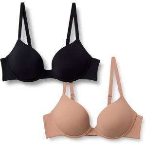 imageAmazon Essentials Womens Microfiber Lined Push Up Plunge Bra Pack of 2BlackWashed Bronze