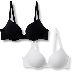 imageAmazon Essentials Womens Microfiber Lined Push Up Plunge Bra Pack of 2BlackWhite