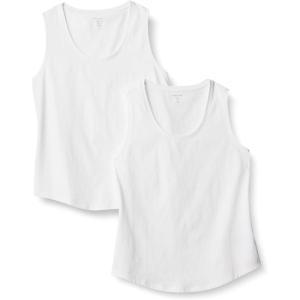 imageAmazon Essentials Womens RegularFit 100 Cotton Sleeveless Tank Top Pack of 2White