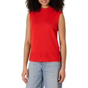 imageAmazon Essentials Womens RegularFit Cap Sleeve Pullover Mock Neck Sweater TopBright Poppy Red