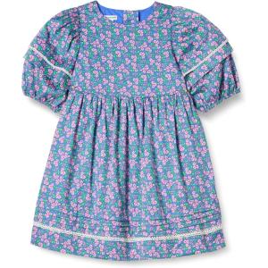 imageAmazon Essentials Girls and Toddlers 100 Cotton PuffSleeve Fit ampamp Flare DressBlue Posey Floral