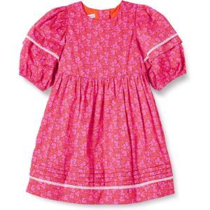 imageAmazon Essentials Girls and Toddlers 100 Cotton PuffSleeve Fit ampamp Flare DressHot Pink Posey Floral