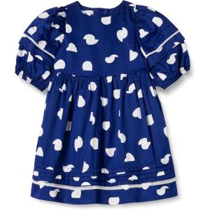 imageAmazon Essentials Girls and Toddlers 100 Cotton PuffSleeve Fit ampamp Flare DressNavy Abstract Dots