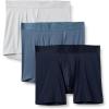 imageAmazon Essentials Mens Microfibre Boxer Shorts Underwear Pack of 3 Navy BlueBlueLight Grey Medium