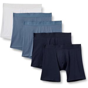 imageAmazon Essentials Mens Cotton Jersey Boxer Shorts Underwear Pack of 5Navy BlueBlueWhite