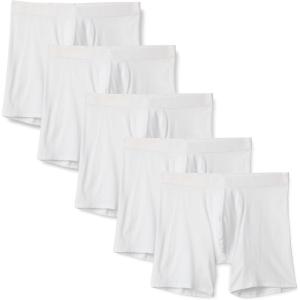 imageAmazon Essentials Mens Cotton Jersey Boxer Shorts Underwear Pack of 5White