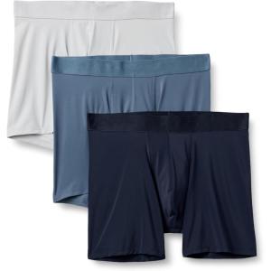 imageAmazon Essentials Mens Microfibre Boxer Shorts Underwear Pack of 3 Navy BlueBlueLight Grey Medium
