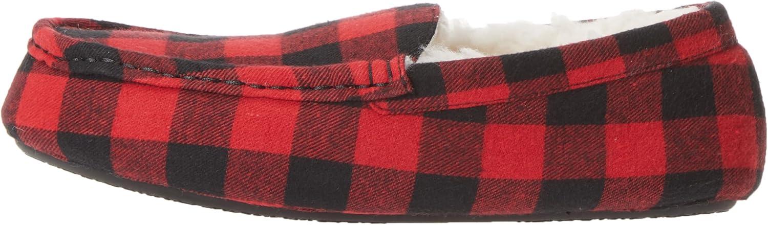imageAmazon Essentials Mens Microsuede Moccasin SlippersBlack Red Buffalo Check