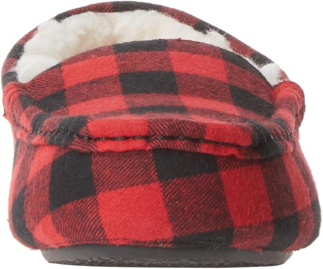 imageAmazon Essentials Mens Microsuede Moccasin SlippersBlack Red Buffalo Check