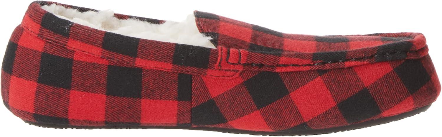 imageAmazon Essentials Mens Microsuede Moccasin SlippersBlack Red Buffalo Check