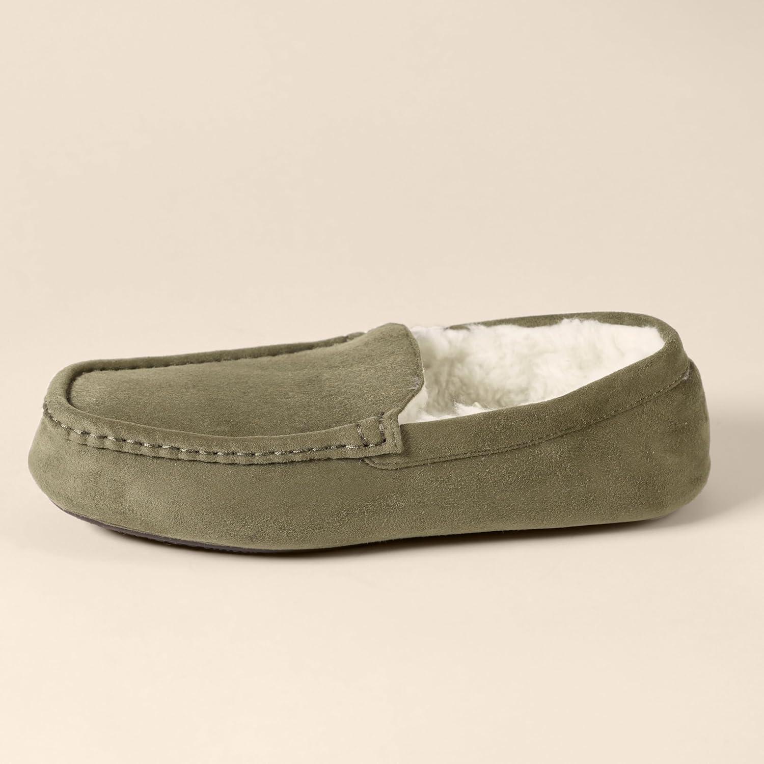 imageAmazon Essentials Mens Microsuede Moccasin SlippersDark Olive Microsuede