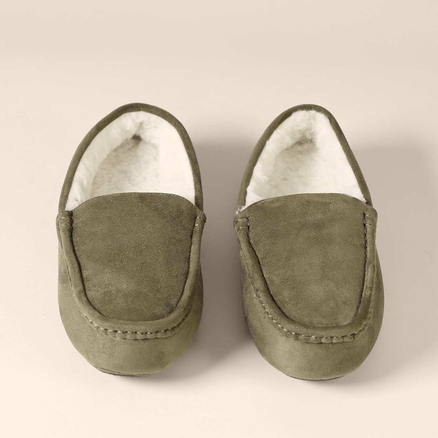 imageAmazon Essentials Mens Microsuede Moccasin SlippersDark Olive Microsuede