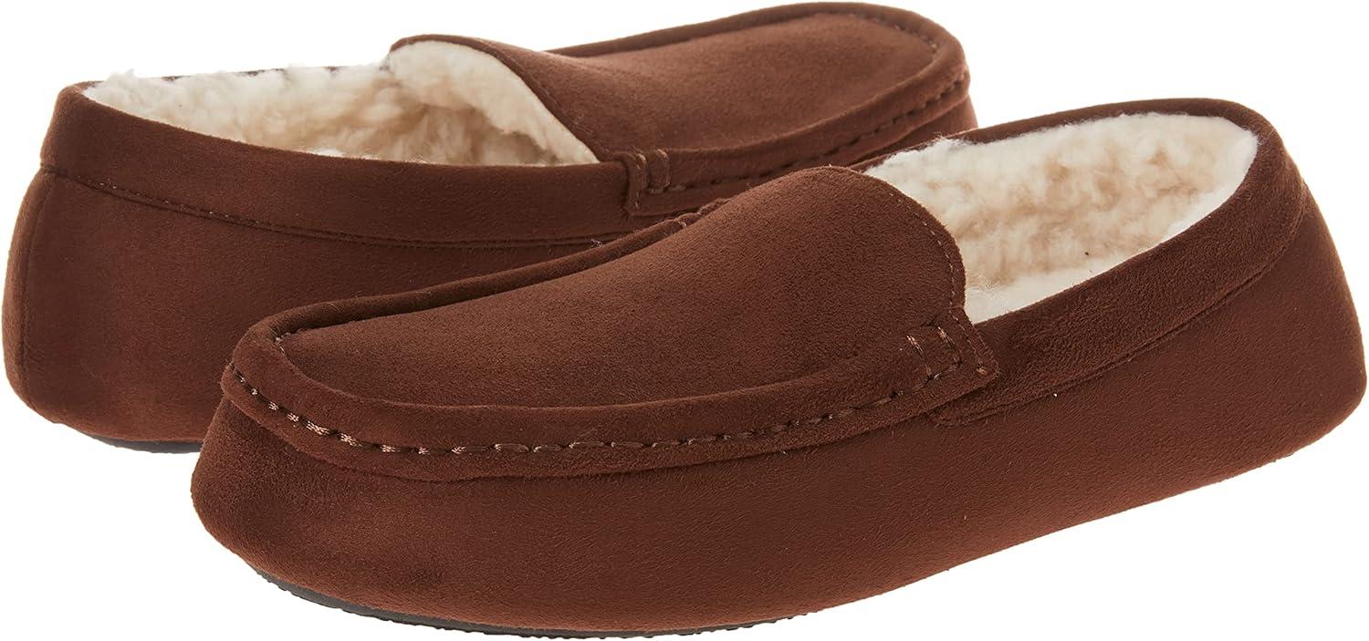 imageAmazon Essentials Mens Microsuede Moccasin SlippersDark Toffee Brown Microsuede