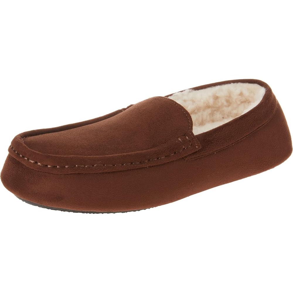 imageAmazon Essentials Mens Microsuede Moccasin SlippersDark Toffee Brown Microsuede
