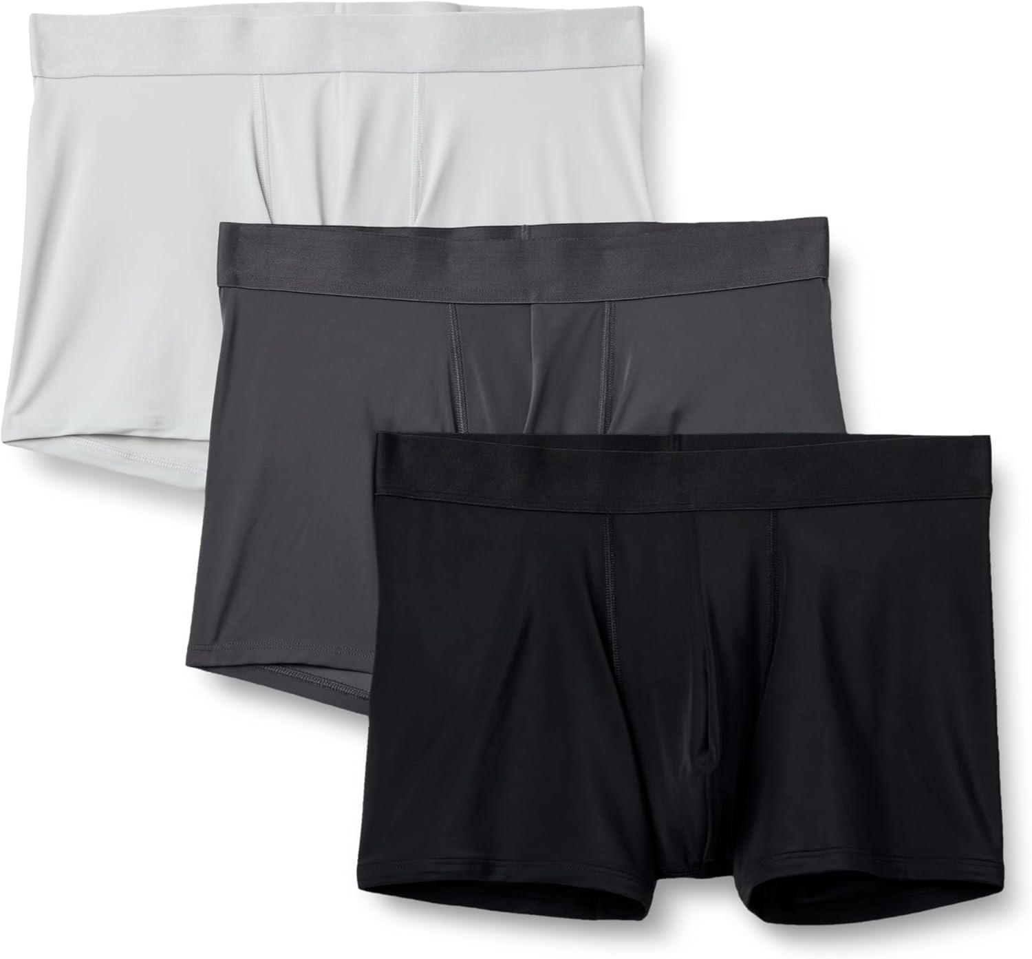 imageAmazon Essentials Mens Microfiber Boxer Shorts Underwear Pack of 3BlackCharcoal GreyLight Grey