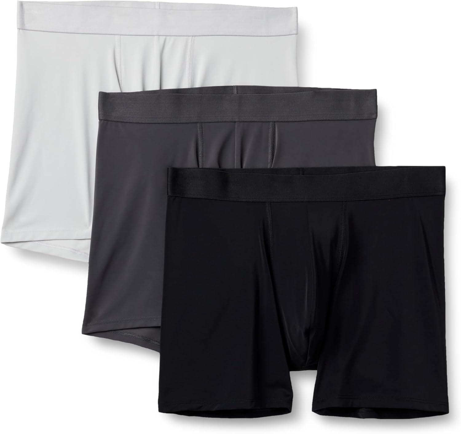 imageAmazon Essentials Mens Microfiber Boxer Shorts Underwear Pack of 3BlackCharcoal GreyLight Grey