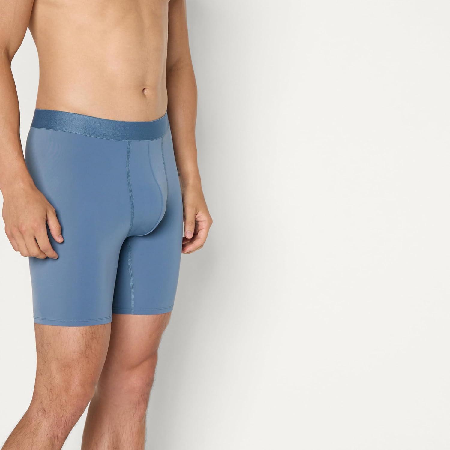 imageAmazon Essentials Mens Microfiber Boxer Shorts Underwear Pack of 3Navy BlueBlueLight Grey