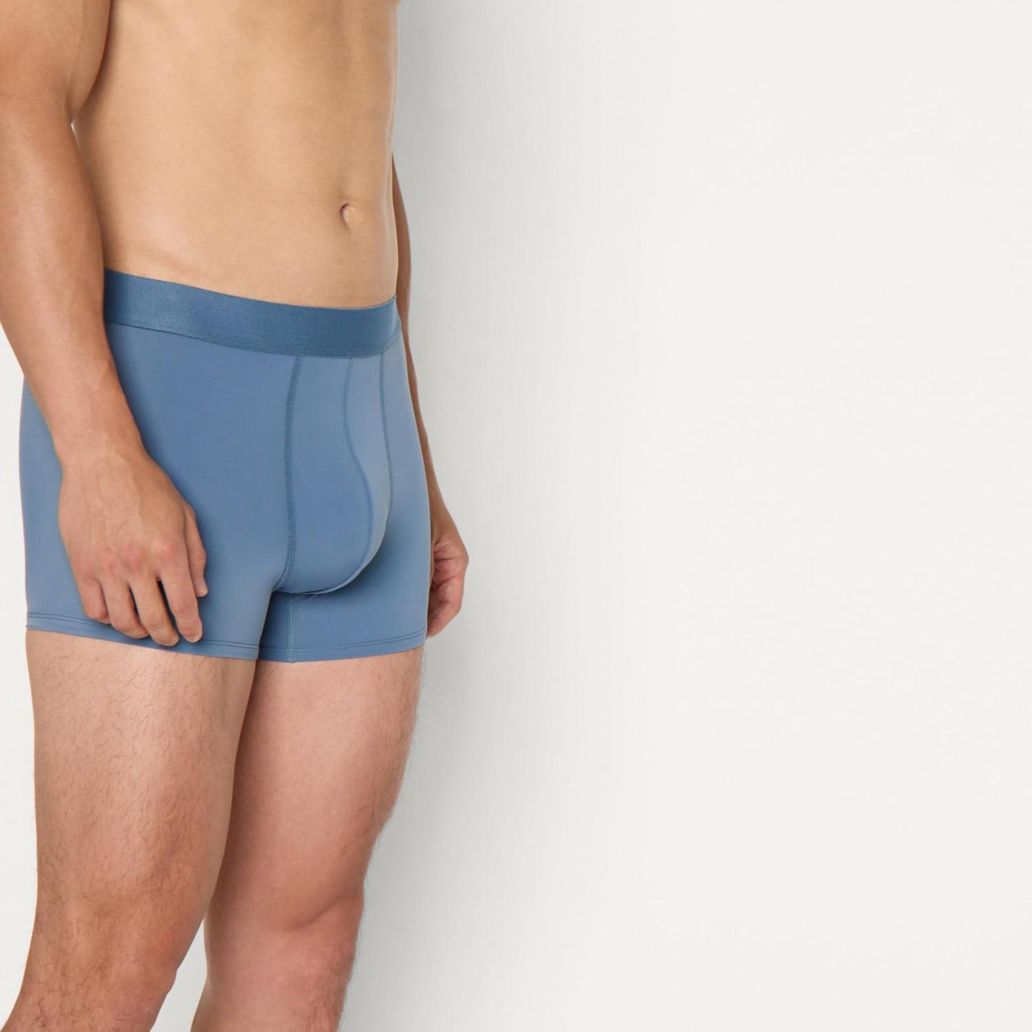 imageAmazon Essentials Mens Microfiber Boxer Shorts Underwear Pack of 3Navy BlueBlueLight Grey