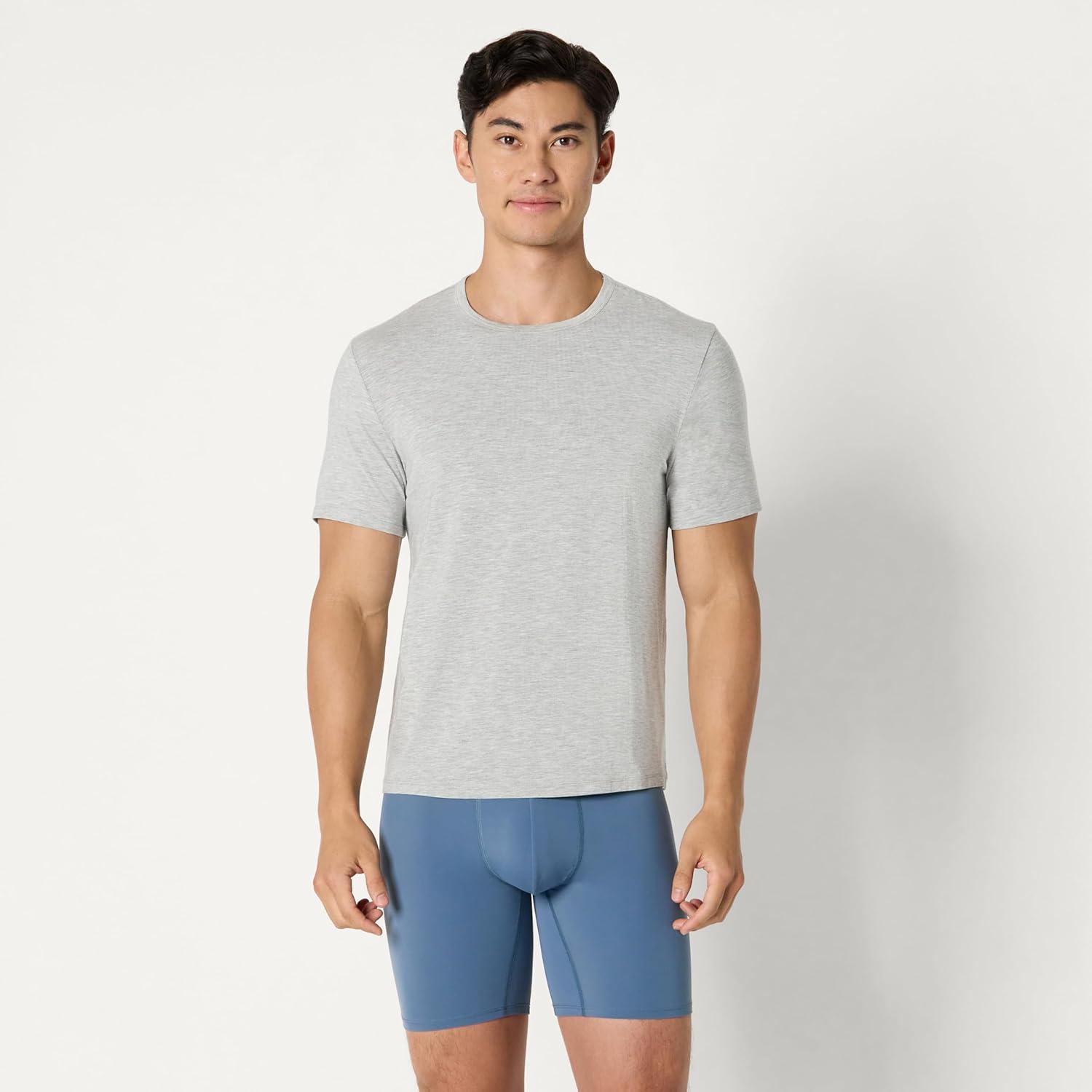 imageAmazon Essentials Mens Microfiber Boxer Shorts Underwear Pack of 3Navy BlueBlueLight Grey