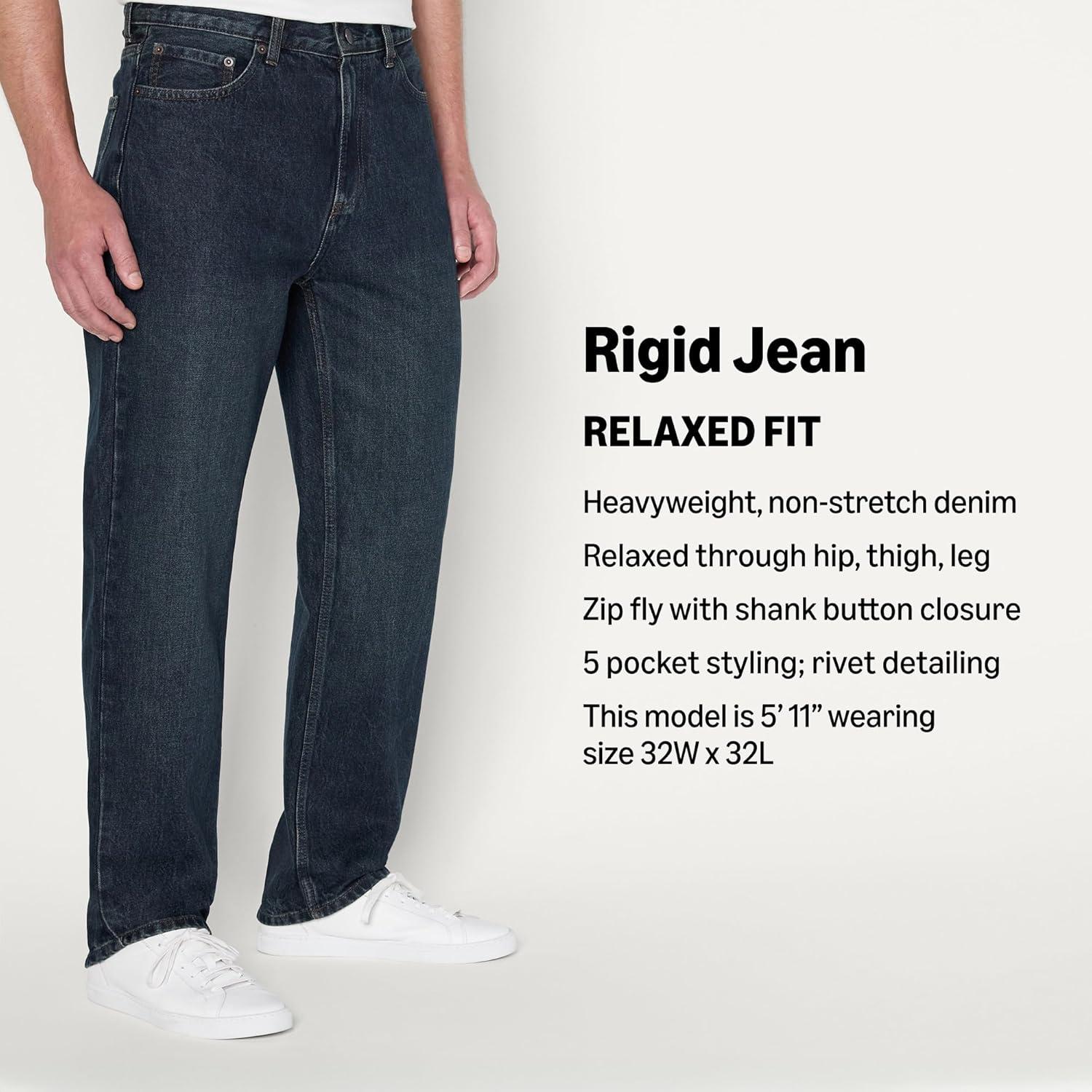 imageAmazon Essentials Mens RelaxedFit JeanTinted Dark Wash