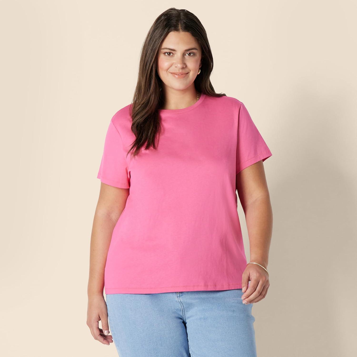 imageAmazon Essentials Womens Regular Fit 100 Cotton Crewneck Short Sleeve TShirtHot Pink