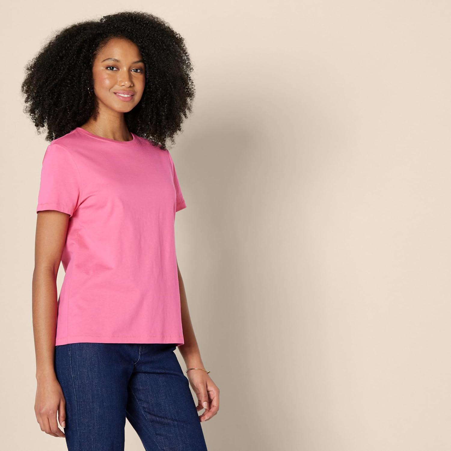 imageAmazon Essentials Womens Regular Fit 100 Cotton Crewneck Short Sleeve TShirtHot Pink