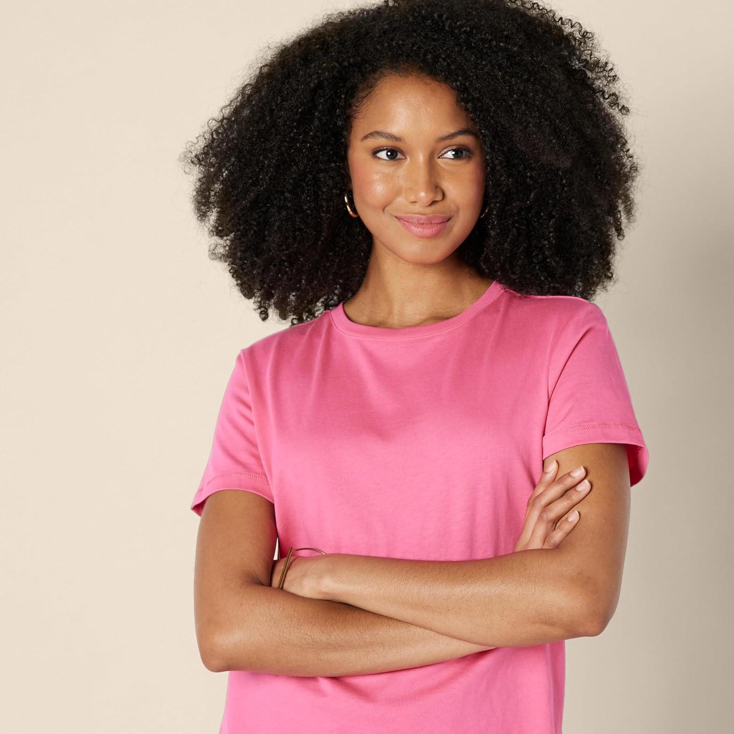imageAmazon Essentials Womens Regular Fit 100 Cotton Crewneck Short Sleeve TShirtHot Pink