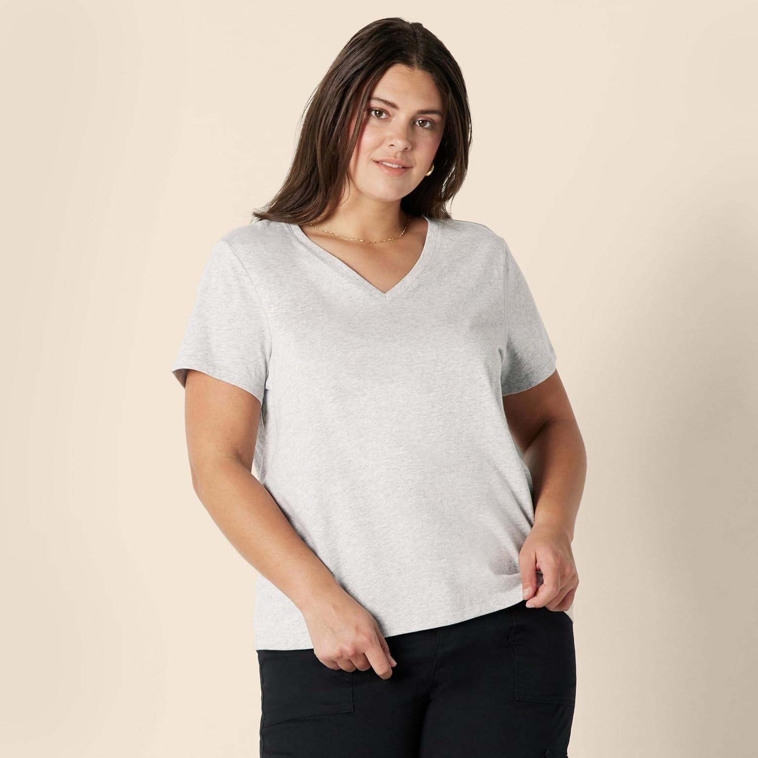 imageAmazon Essentials Womens Regular Fit 100 Cotton VNeck Short Sleeve TShirtLight Grey Heather