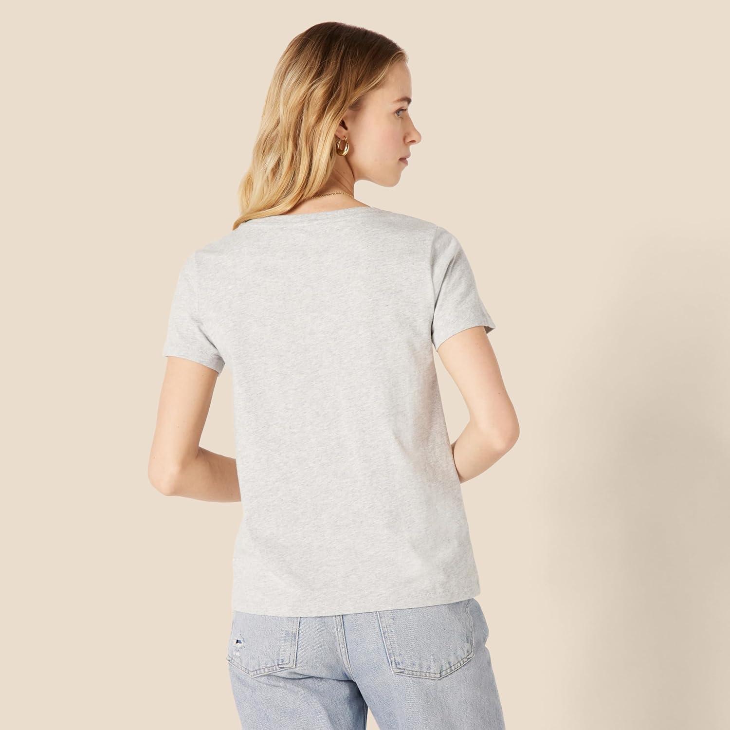 imageAmazon Essentials Womens Regular Fit 100 Cotton VNeck Short Sleeve TShirtLight Grey Heather