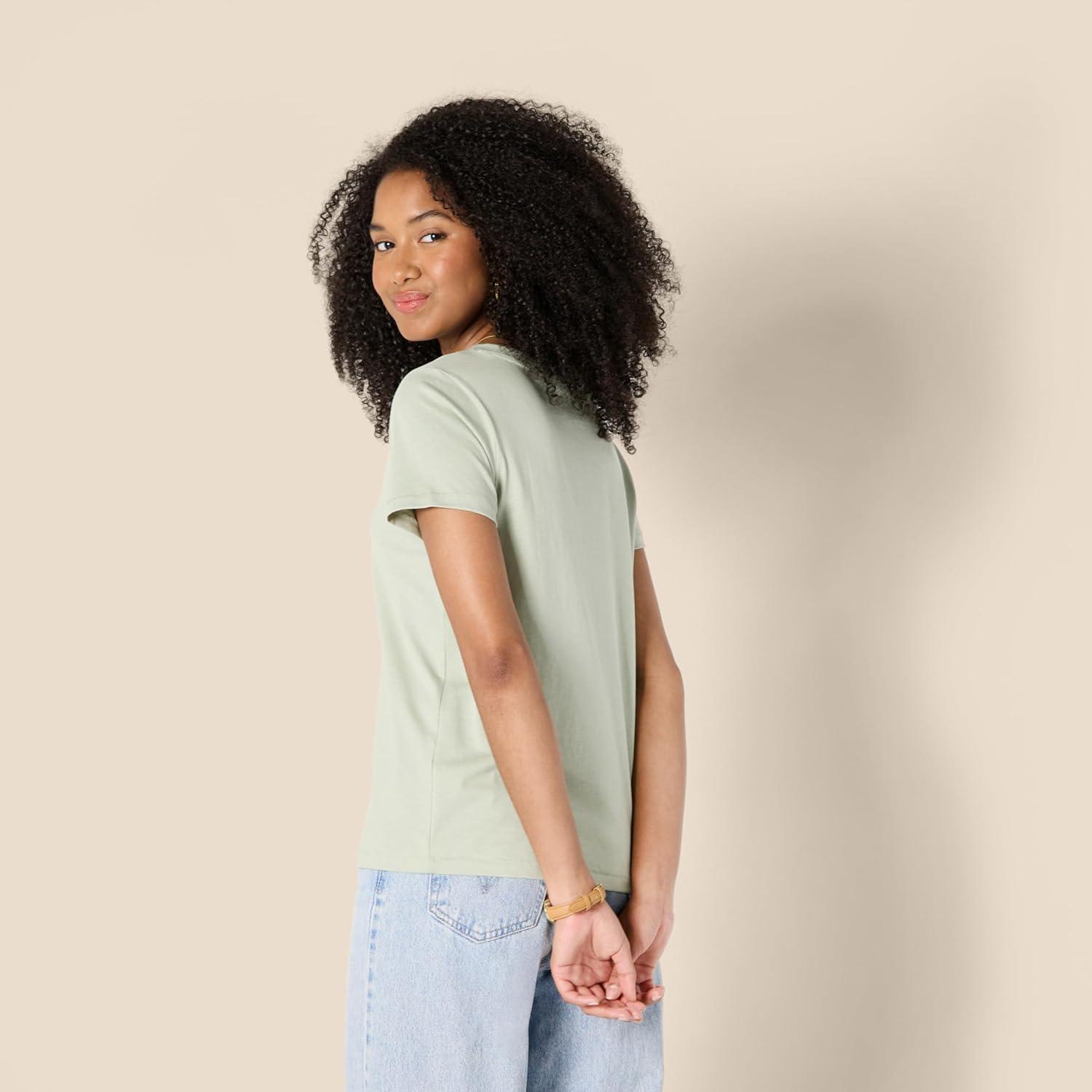 imageAmazon Essentials Womens Regular Fit 100 Cotton VNeck Short Sleeve TShirtSage Green