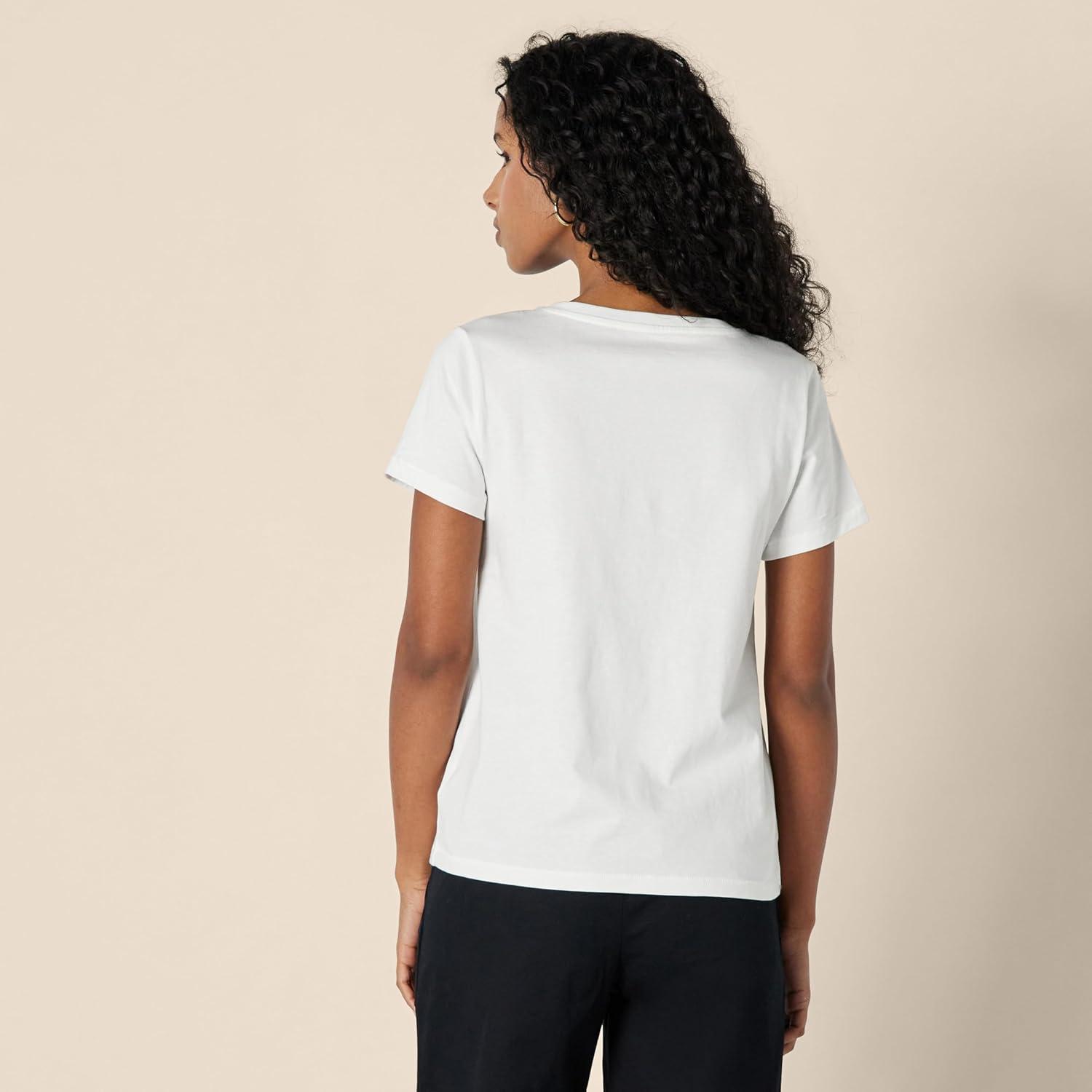 imageAmazon Essentials Womens Regular Fit 100 Cotton VNeck Short Sleeve TShirtWhite