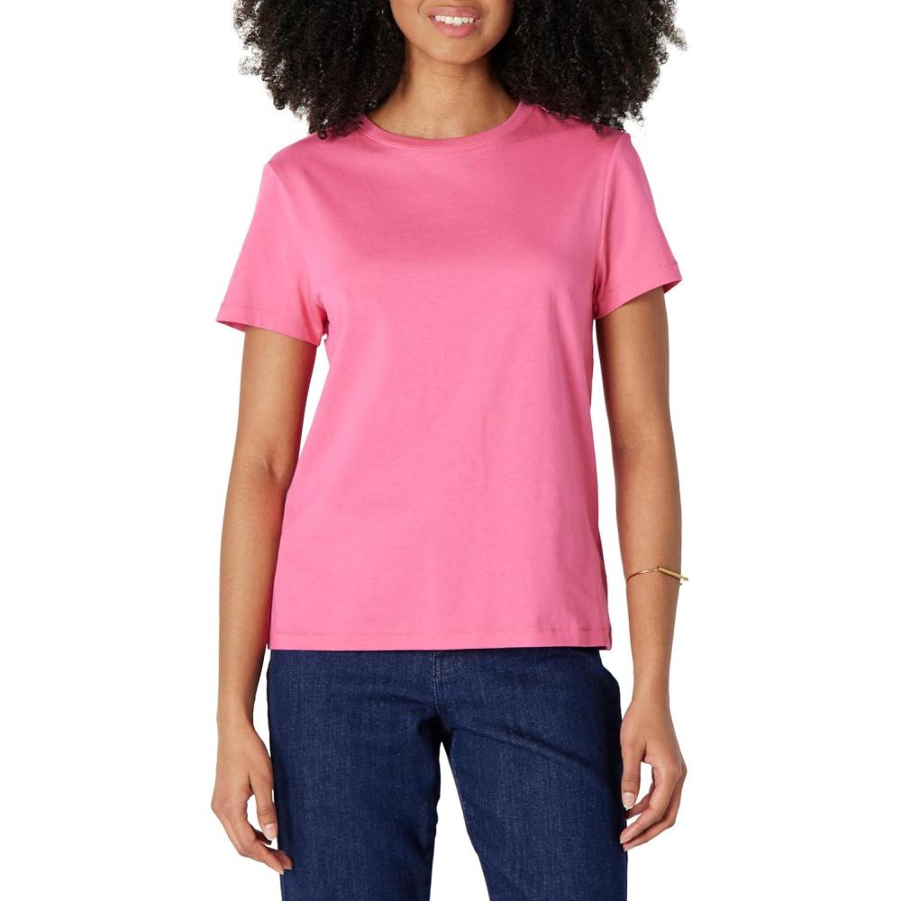 imageAmazon Essentials Womens Regular Fit 100 Cotton Crewneck Short Sleeve TShirtHot Pink