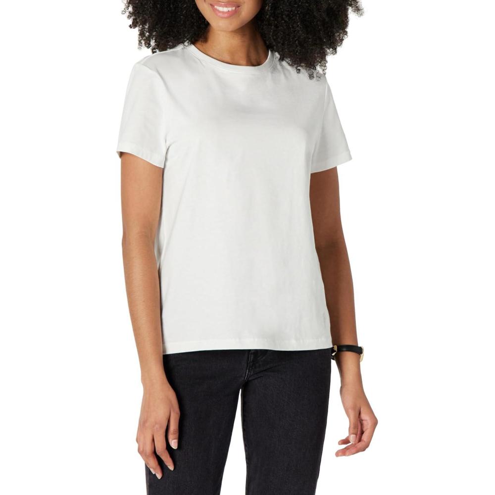 imageAmazon Essentials Womens Regular Fit 100 Cotton Crewneck Short Sleeve TShirtWhite