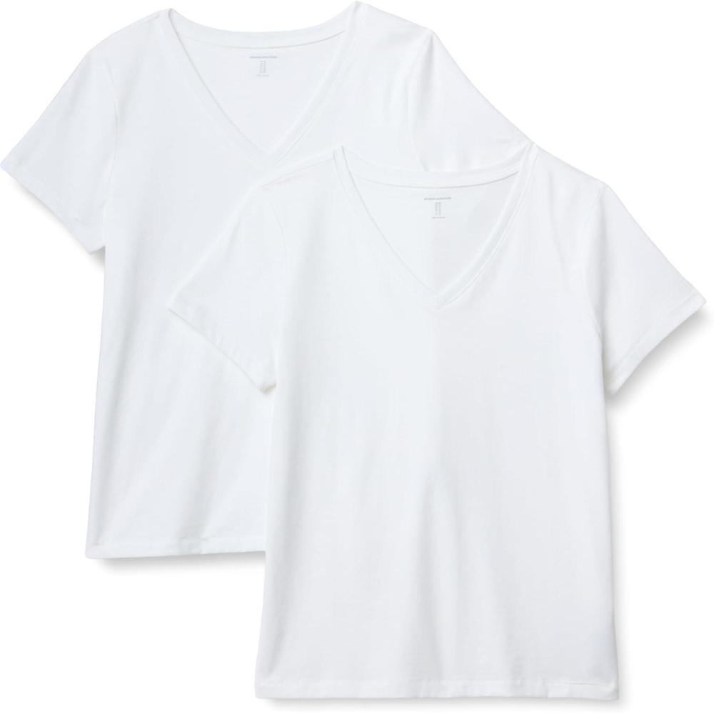 imageAmazon Essentials Womens Regular Fit 100 Cotton VNeck Short Sleeve TShirtWhite