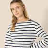 imageAmazon Essentials Womens 100 Cotton Heavyweight LongSleeve Boatneck TopEggshell White Navy Mariner Stripe