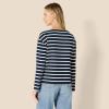 imageAmazon Essentials Womens 100 Cotton Heavyweight LongSleeve Boatneck TopNavy Eggshell White Mariner Stripe