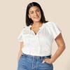 imageAmazon Essentials Womens RelaxedFit Cotton Sateen Flutter Sleeve BlouseWhite