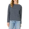 imageAmazon Essentials Womens 100 Cotton Heavyweight LongSleeve Boatneck TopNavy Eggshell White Mariner Stripe