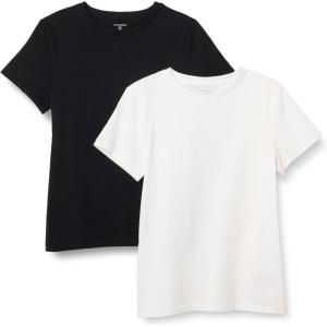 imageAmazon Essentials Womens Regular Fit 100 Cotton Crewneck Short Sleeve TShirtBlackWhite