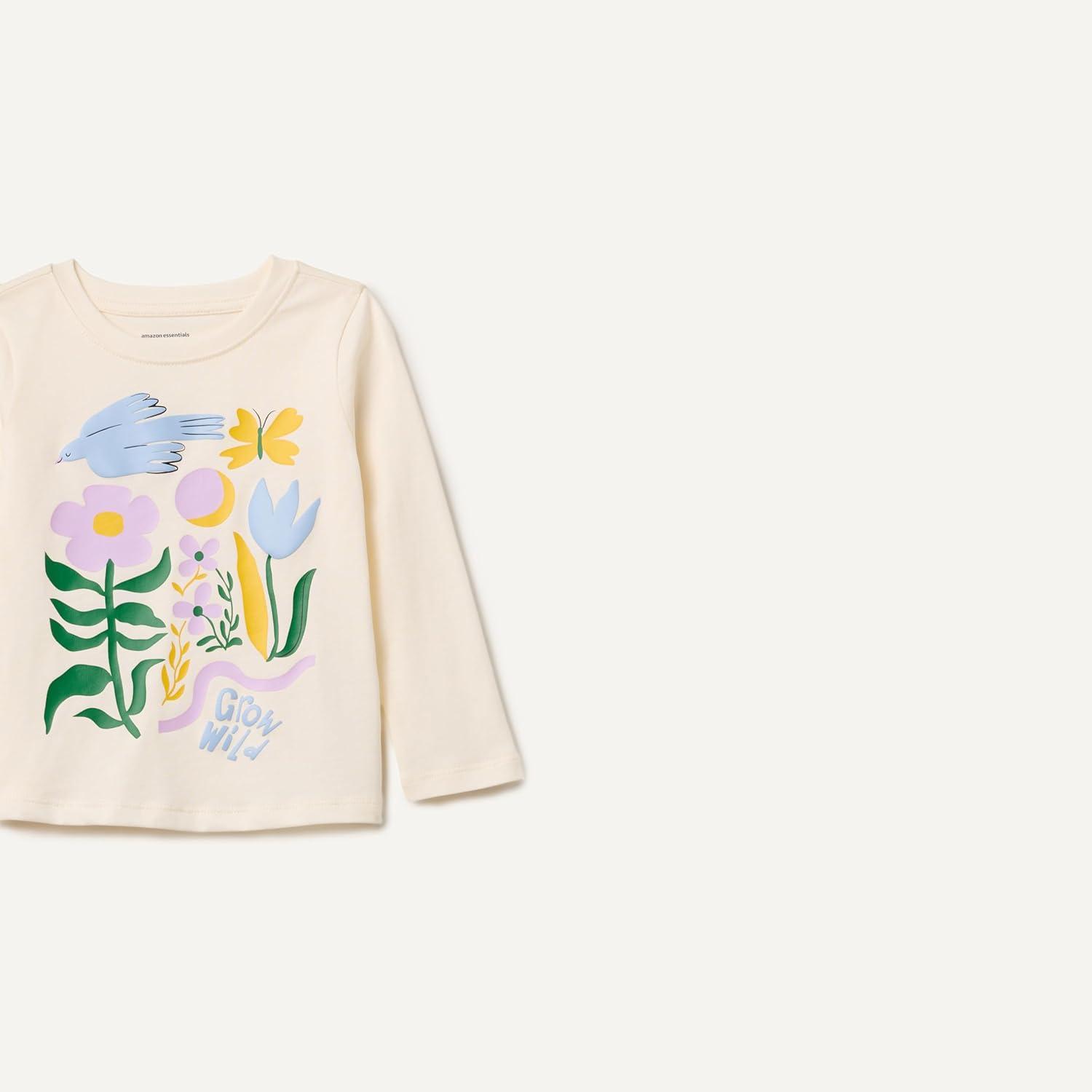 imageAmazon Essentials Girls and Toddlers LongSleeve TShirtsIvory Grow Wild