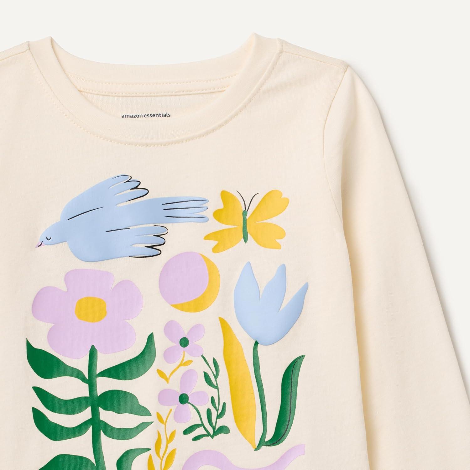imageAmazon Essentials Girls and Toddlers LongSleeve TShirtsIvory Grow Wild
