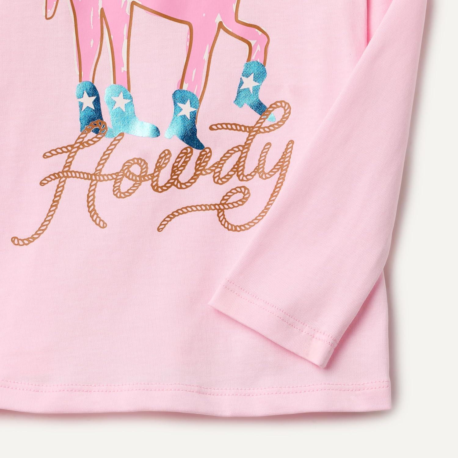 imageAmazon Essentials Girls and Toddlers LongSleeve TShirtsPastel Pink Howdy