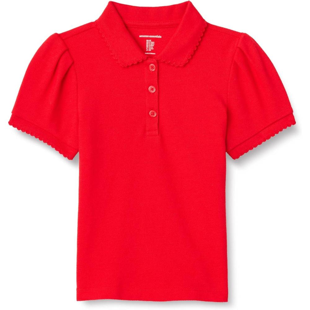 imageAmazon Essentials Girls and Toddlers Uniform Pique Polo ShirtBright Poppy Red