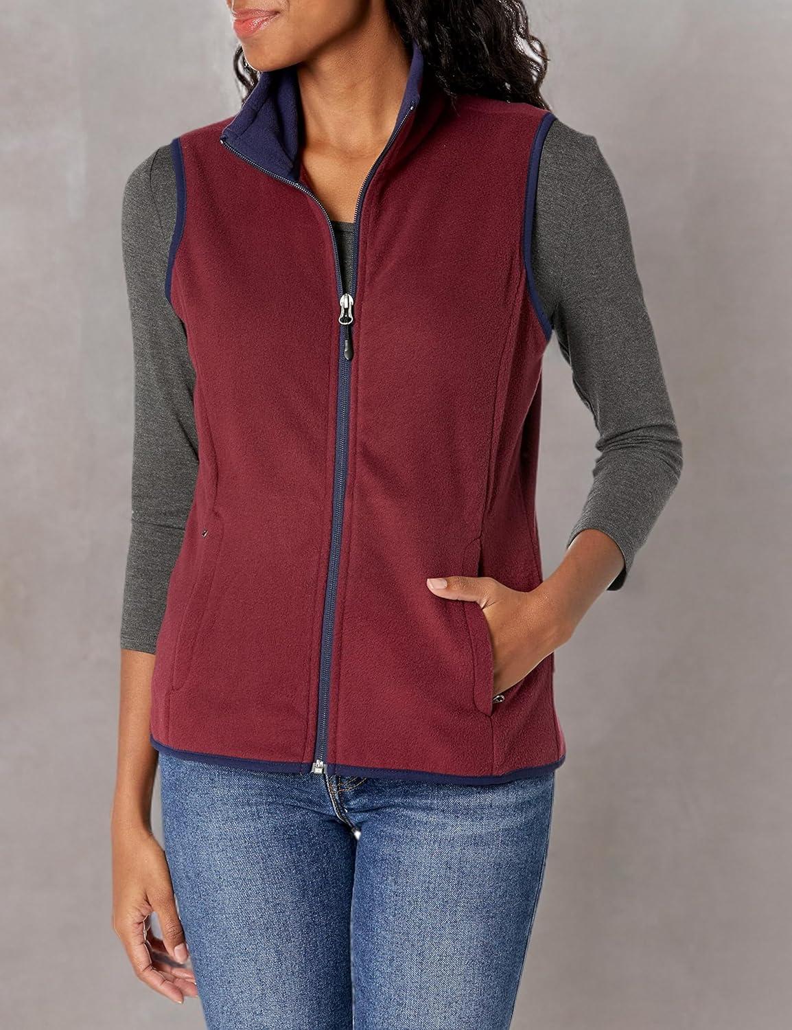 imageAmazon Essentials Womens ClassicFit Sleeveless Polar Soft Fleece Vest Available in Plus SizeBurgundyNavy